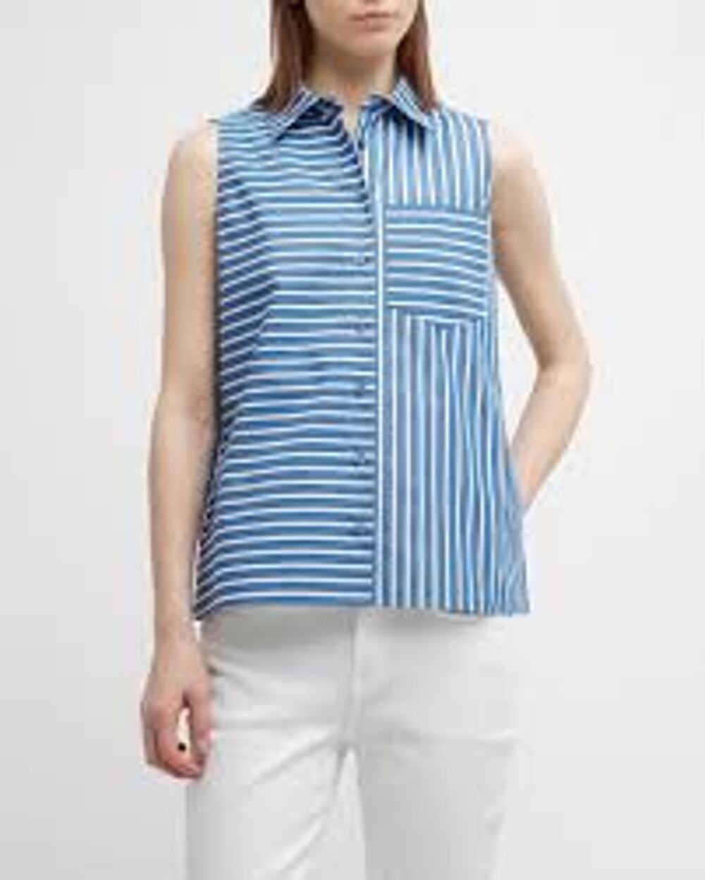 Lafayette 148 New York Sleeveless Striped Cotton Poplin Button Down Top Sz XS